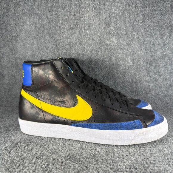 Nike Blazer Mid Mens 13 Shoes Black Blue Yellow Athletic Sneakers Peace Love - Picture 1 of 11